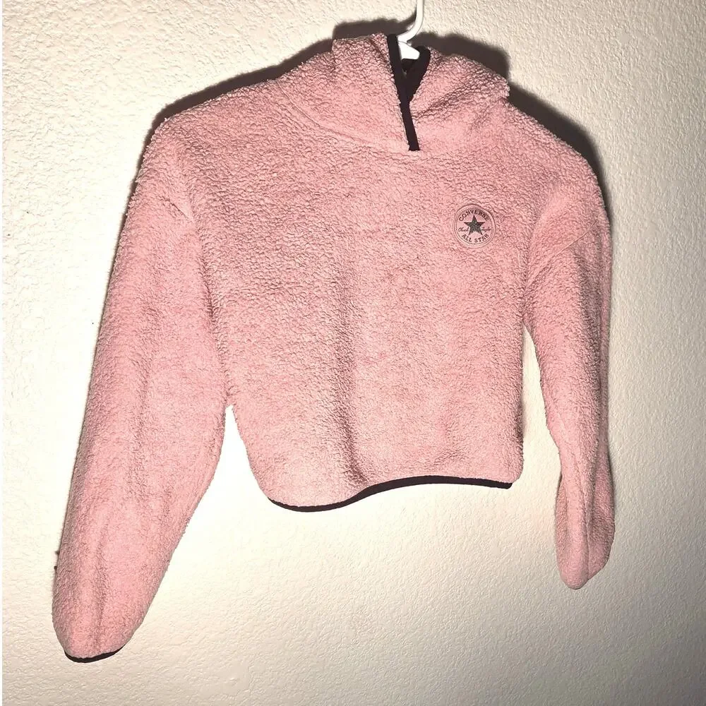 Cozy Pink Converse Girls Quarter Zip Hoodie - Medium 10-12